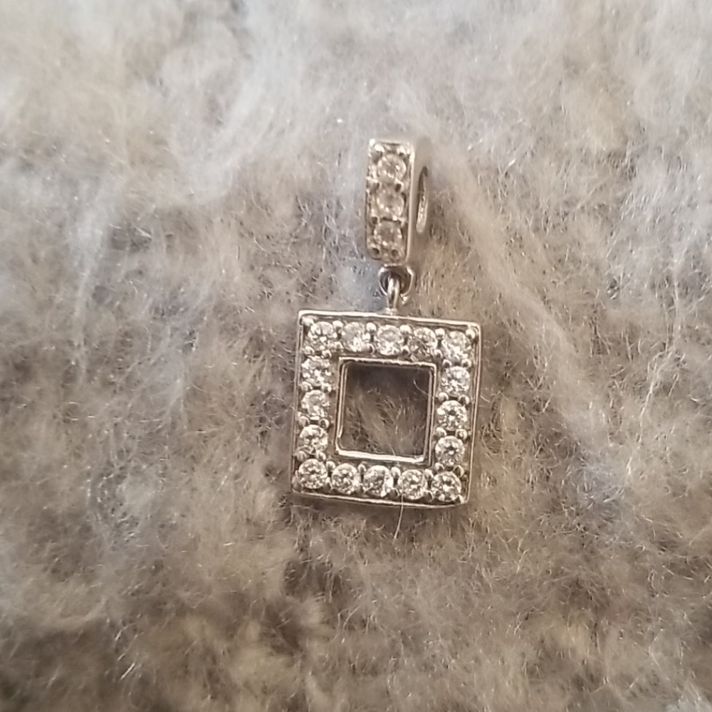 Sterling Silver Square Pendant w/ Cubic Zirconia
